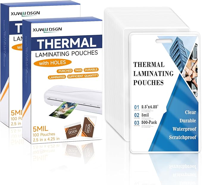 500 Pack 5mil 2.5“x4.2" Thermal Laminating Pouches Badge Laminate Pouches Clear by XUWAIDSGN