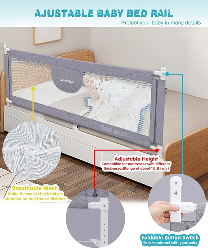 MBQMBSS 58'' L x 26.7" H Bed Rail - Image 3
