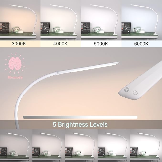 LED Desk Lamp With Clamp, 10W Gooseneck Lamps Touch Control, Swing Arm Clamp - Image 2