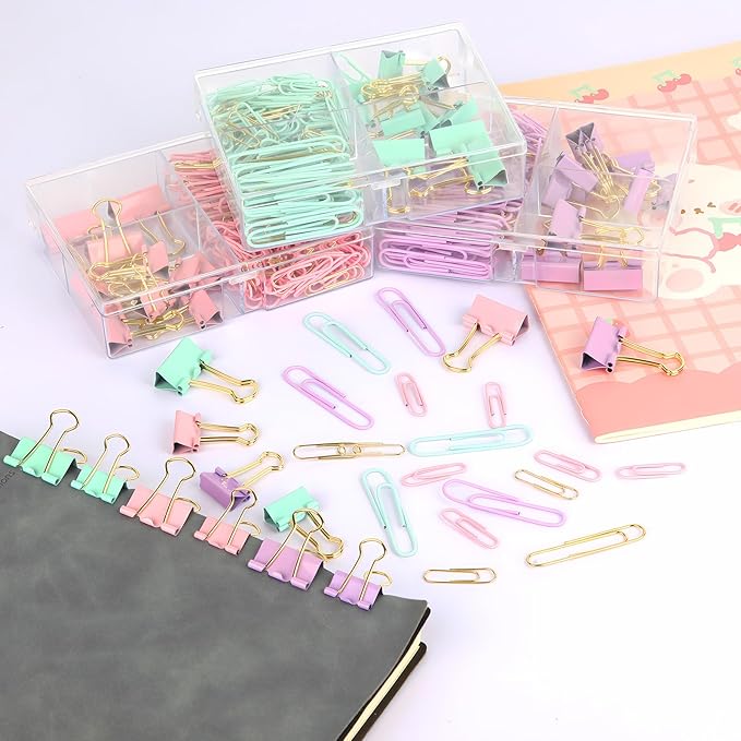 Cute Paper Clips Binder Clips Combo Set, 165 Psc, Cute Office Supplies Set - Image 2
