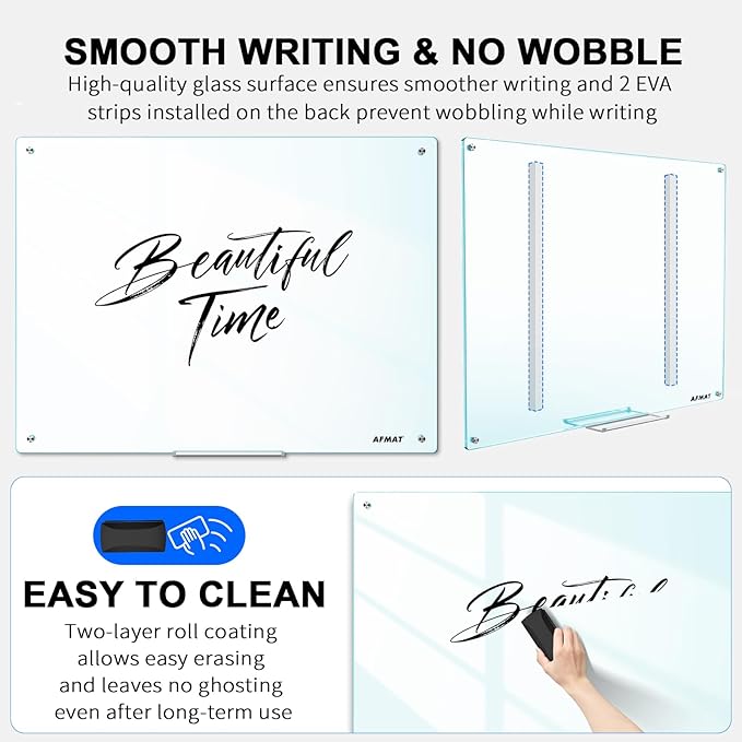AFMAT Magnetic Glass Whiteboard, 4mm Tempered Glass w/Strong Magnetic Surface - Image 4