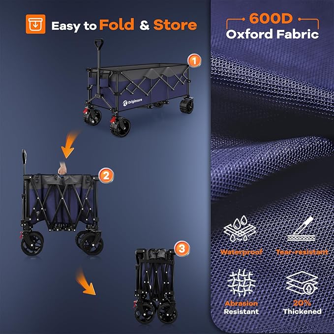 48" L Collapsible Wagon Cart Foldable, 560lbs Weight Capacity 300L Heavy Duty - Image 9