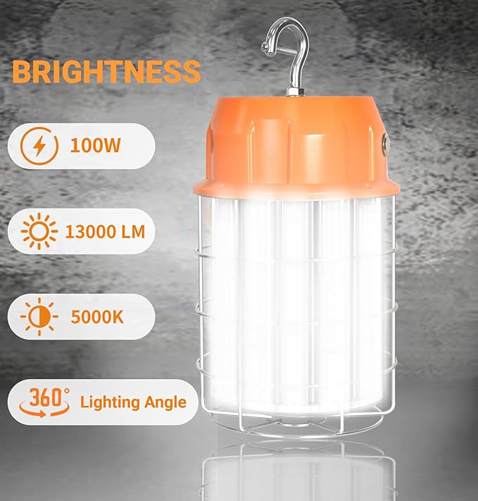 100W LED Temporary Work Light, 5000K 13000Lm Portable Work Lights - Image 2