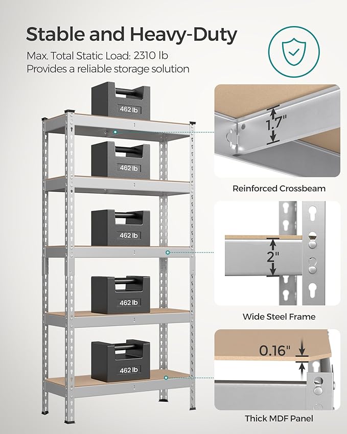 SONGMICS 5-Tier Storage Shelves, Load 2310 lb, Garage Storage, Boltless Assembly - Image 4