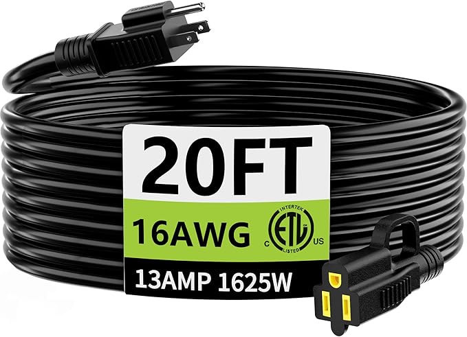 HUANCHAIN 20 FT Outdoor Extension Cord Waterproof, 16/3 Gauge 3 Prong Black by huanchain