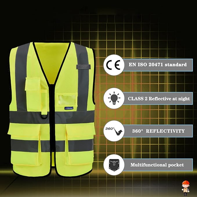 A-SAFETY Enhanced Visibility Safety Vest, Hi Viz 2 Band And Braces Waistcoat - Image 3