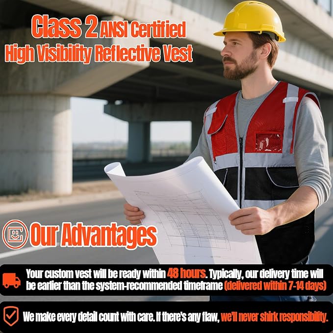 BeautyWill Custom Safety Vest Customized Logo Class 2 High Visibility - Image 7