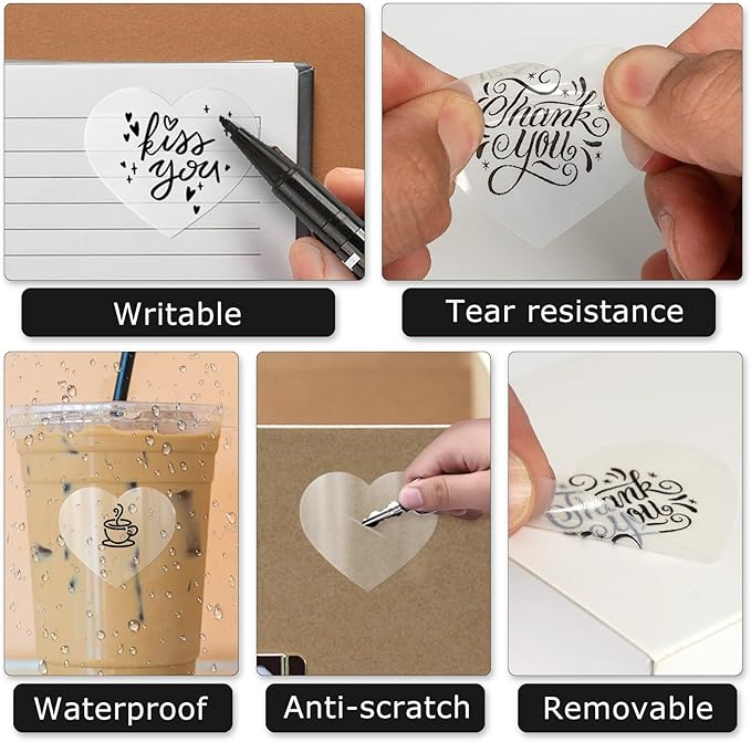 Clear Thermal Labels Vinyl 2 Inch Self-Adhesive Heart Stickers Roll Waterproof - Image 7