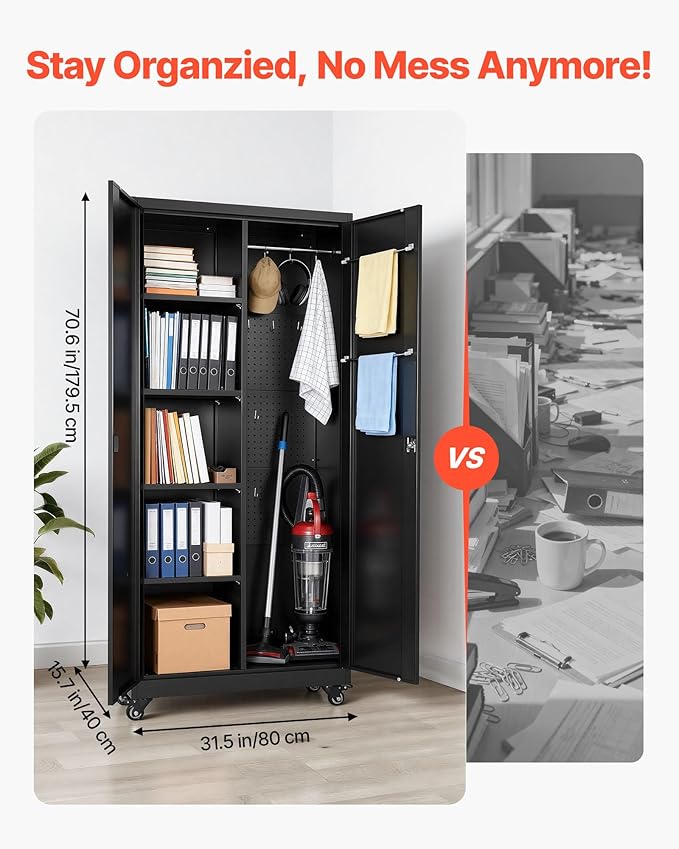VEVOR Metal Storage Cabinet, 70.6 in Rolling Steel Garage Cabinet - Image 3