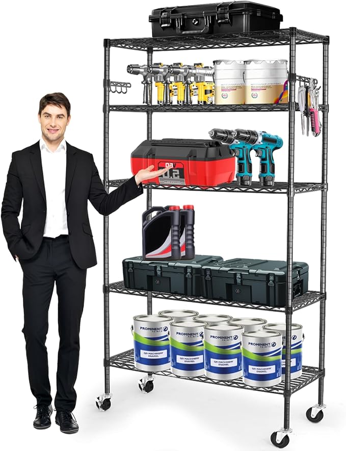 YNN Storage Shelves, 1750Lbs 5 Tier Heavy Duty Metal Rolling Shelving Unit by YNN