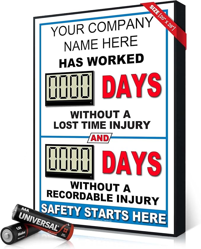 Battery Operated Custom Safety Digital Scoreboard 20" × 28" | Indoor Digital by Safety+Star