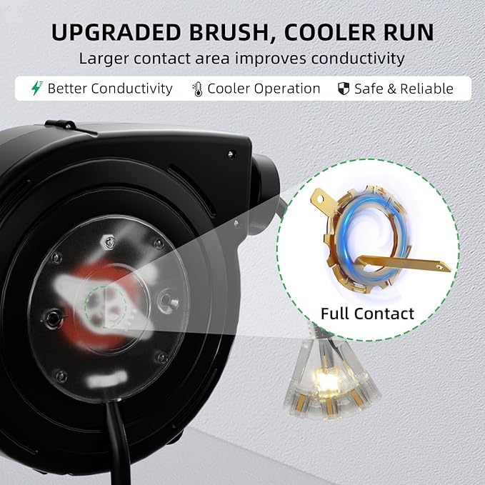 50 FT Retractable Extension Cord Reel, Heavy Duty 12AWG/3C SJTOW Power Cord - Image 5
