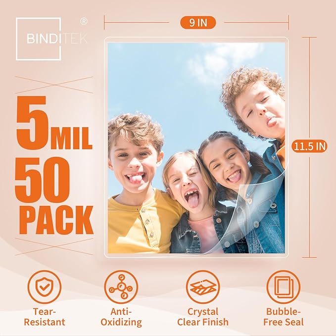 Binditek 50 Pack 5 Mil Thermal Laminating Pouches, 9x11.5 Inches Laminating - Image 2