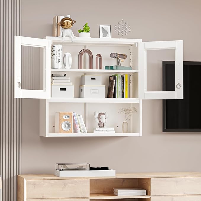 VINGLI Metal Wall Cabinet with Locking Glass Doors & Magnetic LED Sensor Light - Image 2
