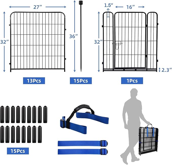 ADAVIN Garden Fence with Gate 32in x 31 ft, 14 Panels Black Heavy Duty Iron - Image 4