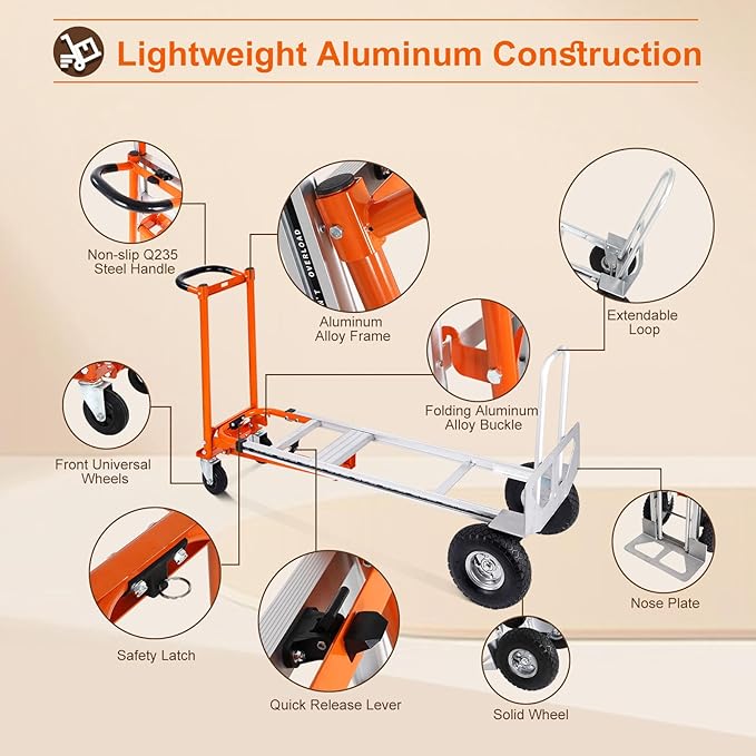 4-in-1 Convertible Hand Truck Dolly Cart, 770 lbs Heavy Duty Folding Hand Truck - Image 4