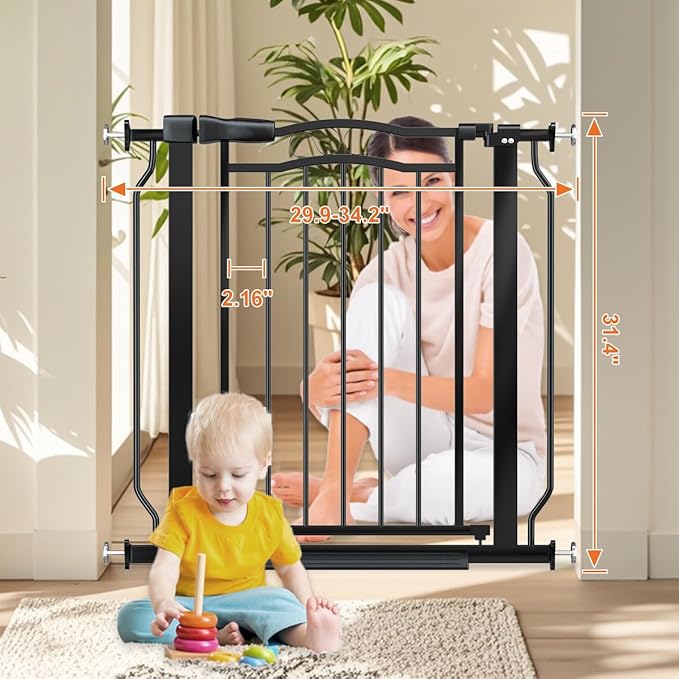 30" Tall Narrow Baby Gate for Doorways No Drill 29.5-33.8" Wide, Auto Close - Image 5