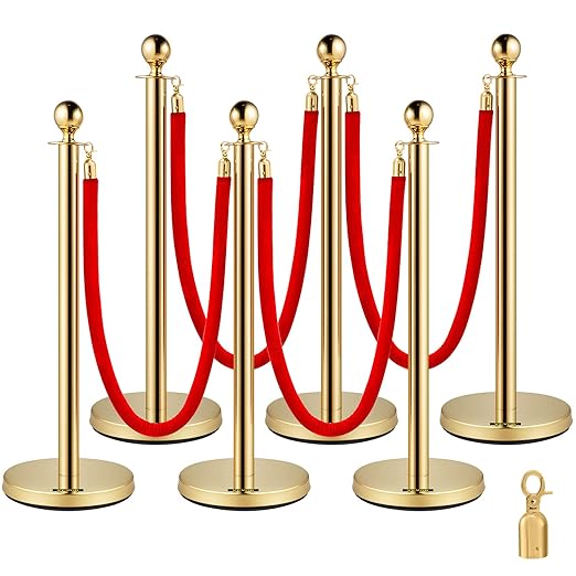 VEVOR Velvet Ropes and Posts 6 Pcs Red Velvet Rope 5 ft, Stanchions Solid Base by VEVOR