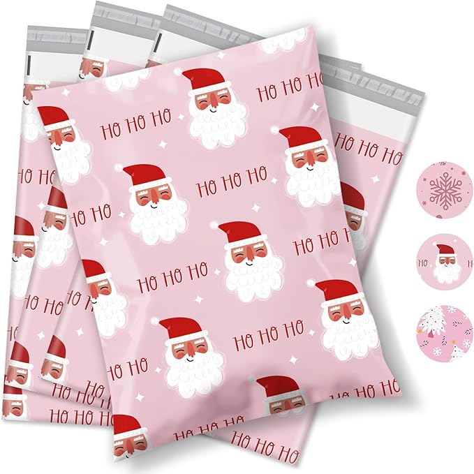 Metronic Christmas Poly Mailers 10x13 Pink, Santa Claus Small Shipping Bags by METRONIC