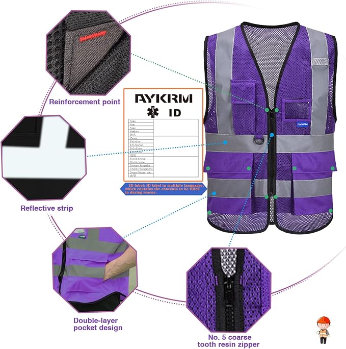 A-SAFETY XSmall Purple High Visibility Mesh Safety Reflective Vest - Image 3