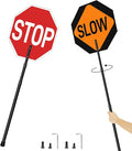 Stop Slow Sign with 66" Adjustable Handle, 18x18 Inch Double Sided Reflective by KERTY