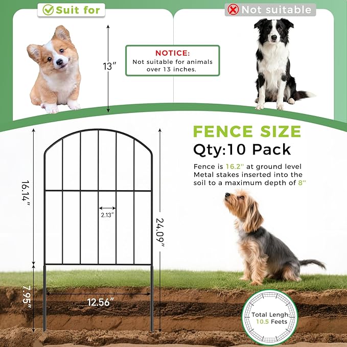 VANCASTLE Decorative Garden Fence Outdoor, Total 10.5ft x 24in, Rustproof Metal - Image 2