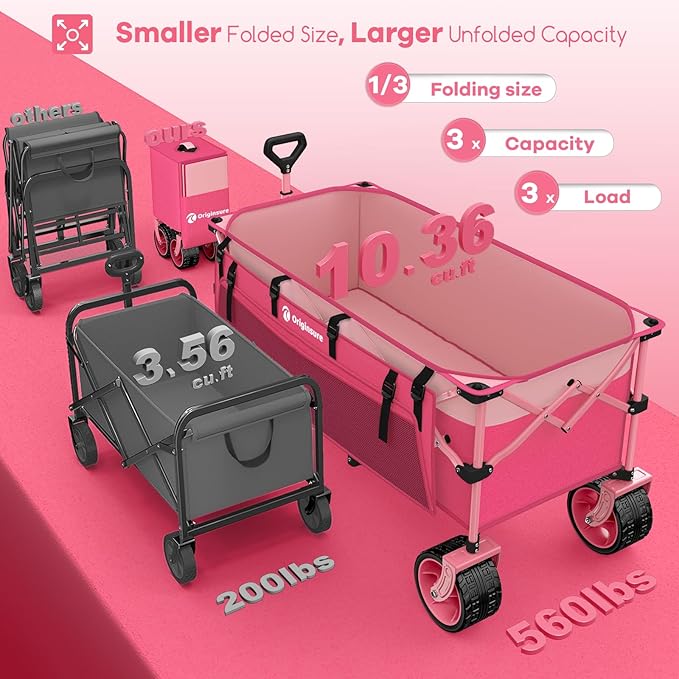 48" L Collapsible Wagon Cart Foldable, 560lbs Weight Capacity 300L Heavy Duty - Image 3