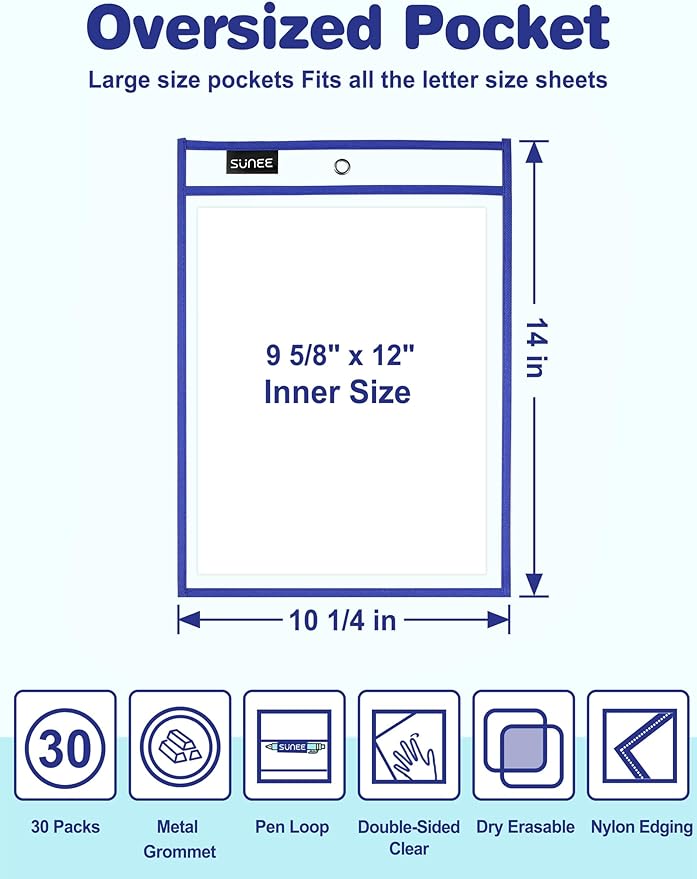 SUNEE 30 Packs Oversized Reusable Dry Erase Pocket Sleeves - Image 2