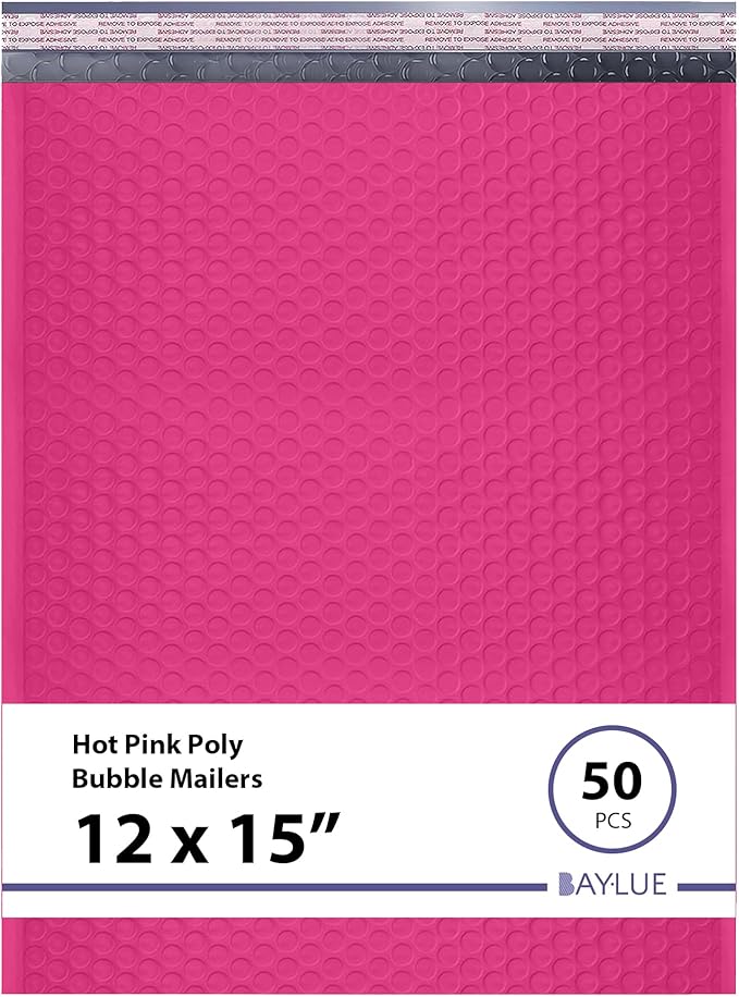 Hot Pink Large Poly Bubble Mailers 12x15 inch | Self Seal Padded Envelopes by BAYLUE