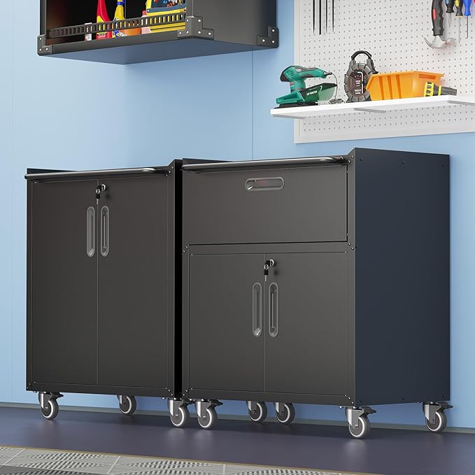 Metal Storage Cabinet with Wheels, Rolling Tool Chest with Adjustable Shelf & - Image 2
