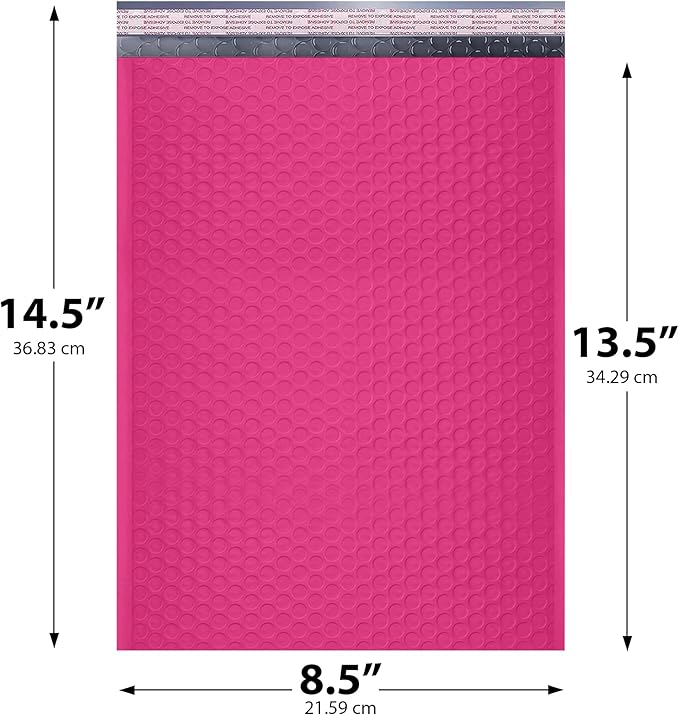 Hot Pink Poly Bubble Mailers 8.5x14.5 inch #3 | Self Seal Padded Envelopes | - Image 2