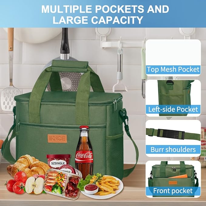Iknoe Large Cooler Bag Collapsible 24 Can Insulated Bags Leakproof Lunch Cooler - Image 4