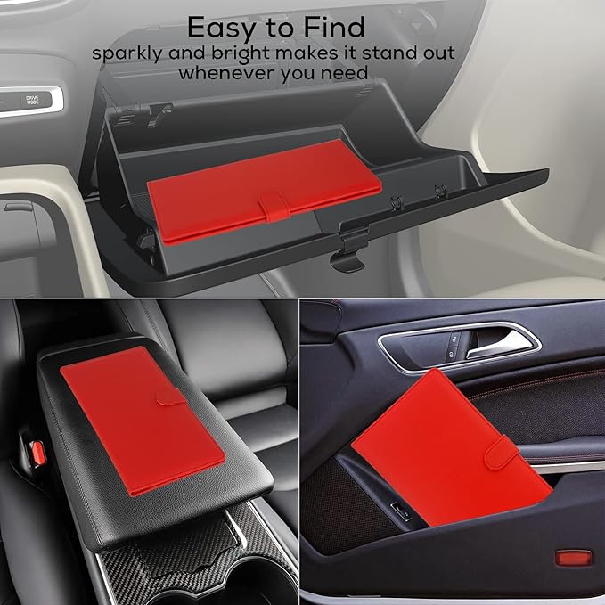 Car Registration and Insurance Holder, Leather Magnetic Shut Vehicle Glove Box - Image 5
