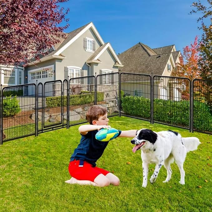 8 Panels Garden Fence with Gate, 48 in X17.7 Ft Wide Door Low Threshold - Image 7