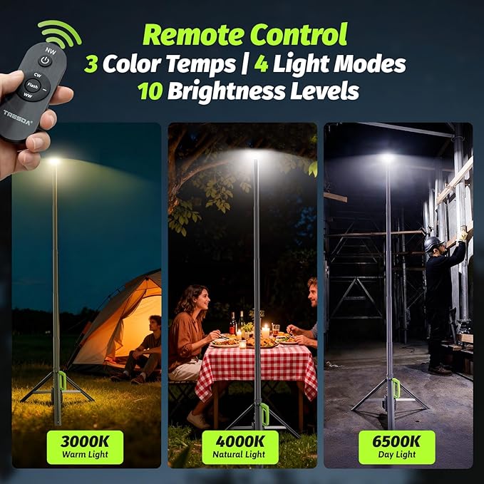 Camping Light with Stand, 8.4 FT Rechargeable Work Light, 6000mAh - Image 3