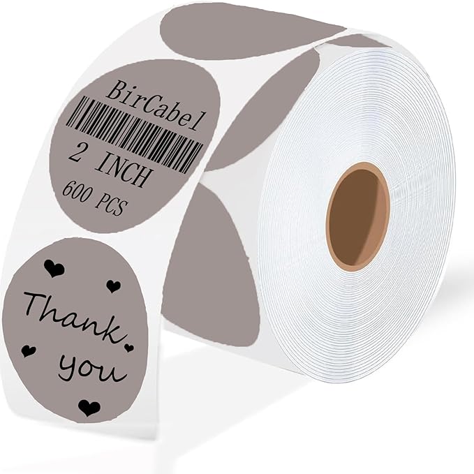 2 Inch Gray Round Thermal Labels, 600 Labels/Roll, Self-Adhesive Circle by BriCabel