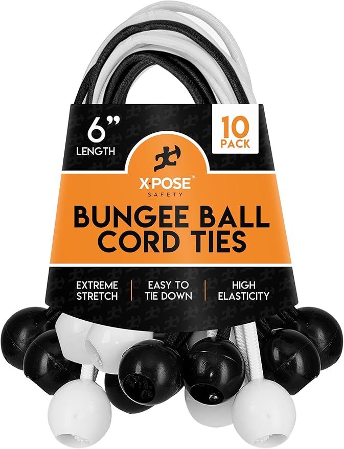 Xpose Safety Bungee Ball Cords 6" 10 Pack Heavy Duty Assorted Colors Black and by XposeSafety