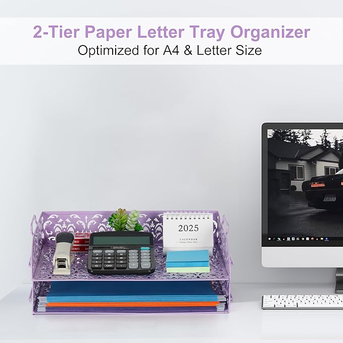 EasyPAG Paper Organizer for Desk 2 Tier Stackable Paper Tray for A4 Legal Size - Image 3