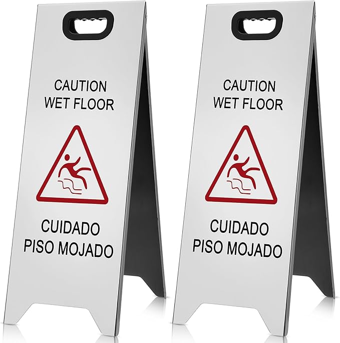 2 Pcs 24 Inch Stainless Steel Wet Floor Sign, Heavy Duty Caution Wet Floor Sign by Unknown