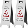 2 Pcs 24 Inch Stainless Steel Wet Floor Sign, Heavy Duty Caution Wet Floor Sign by Unknown