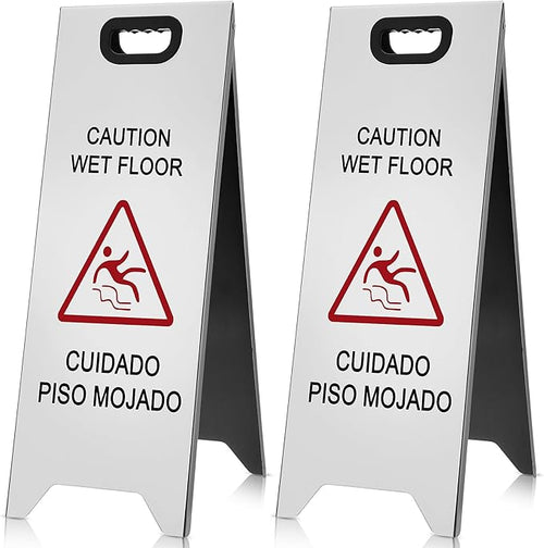 2 Pcs 24 Inch Stainless Steel Wet Floor Sign, Heavy Duty Caution Wet Floor Sign by Unknown