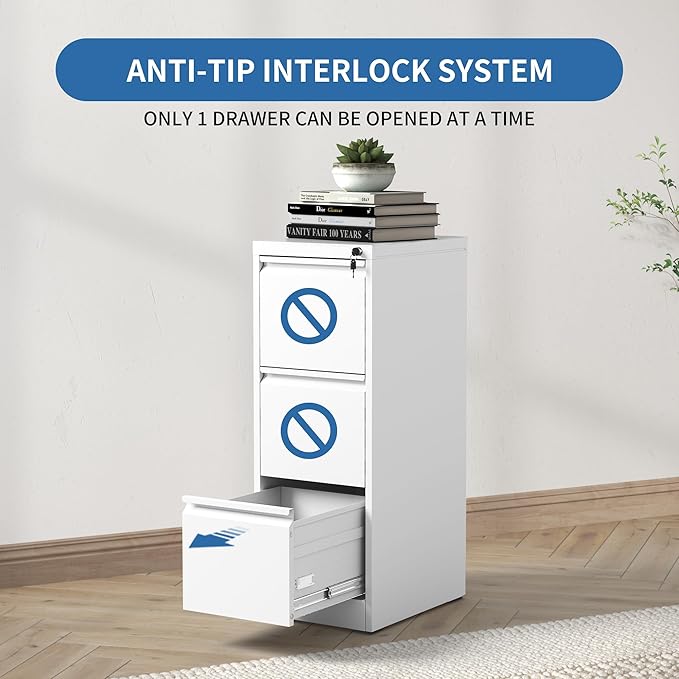 3 Drawer File Cabinet with Lock, Metal Vertical Filing Cabinets - Image 7