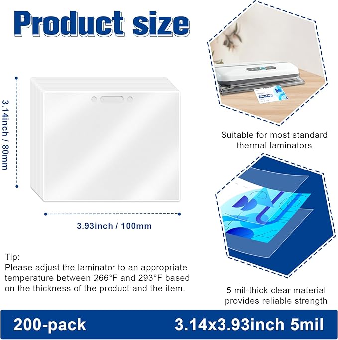 200 Pack 5mil 3.14''*3.93" Thermal Laminating Pouches Badge Laminate Pouches - Image 2
