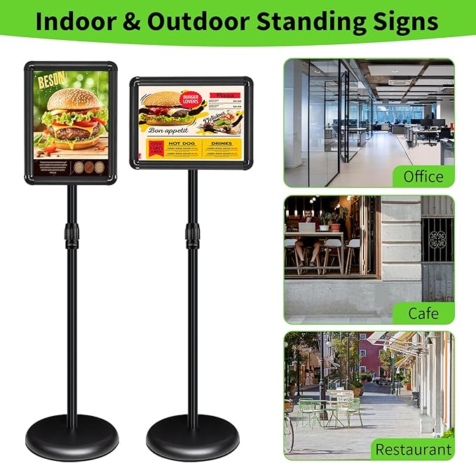 2Packs Adjustable Pedestal Sign Holder Stand 8.5''x11'', Floor Standing Poster - Image 2
