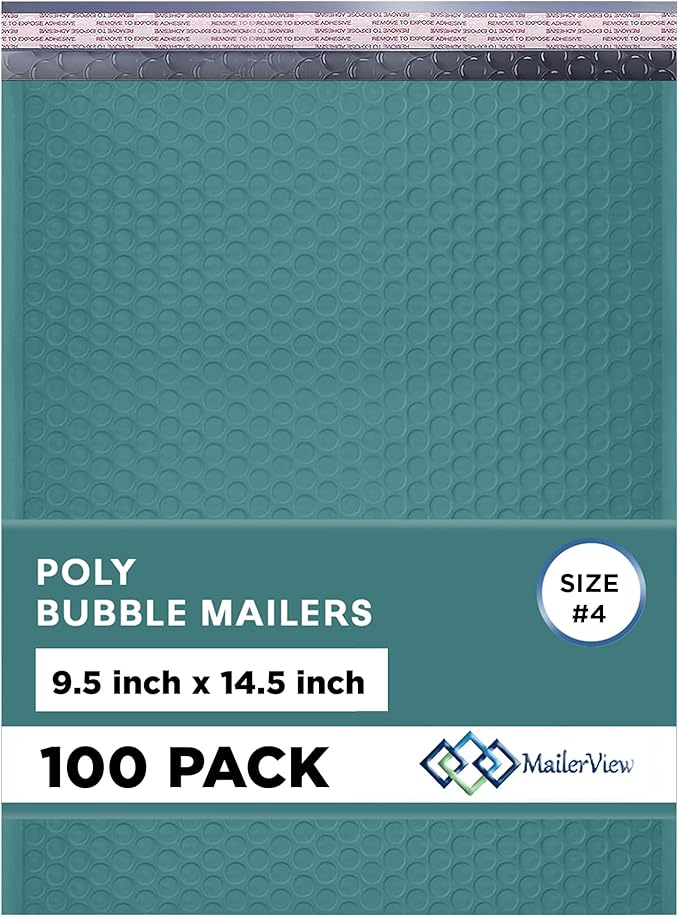 Green Large Poly Bubble Mailers 9.5x14.5 inch #4 | Self Seal Padded Envelopes by MAILERVIEW