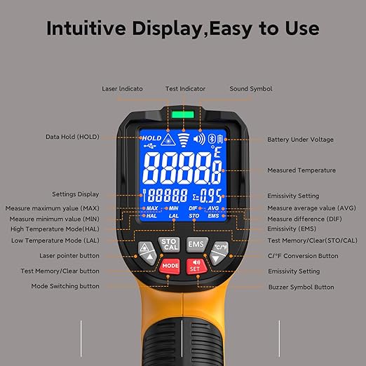 -58°F to 3992°F High-Temp Infrared Temperature Gun, Industrial Laser - Image 3