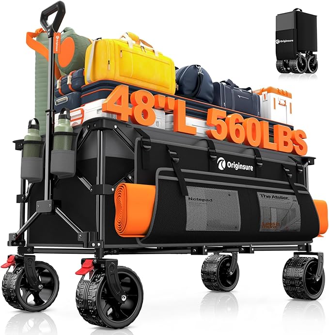 48" L Collapsible Wagon Cart Foldable, 560lbs Weight Capacity 300L Heavy Duty by Unknown