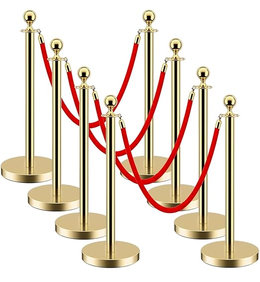 8PCS Gold Stanchion Post with 5 Ft Rope Stainless Steel Crowd Control Barriers by Unknown