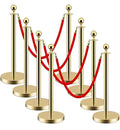 8PCS Gold Stanchion Post with 5 Ft Rope Stainless Steel Crowd Control Barriers by Unknown