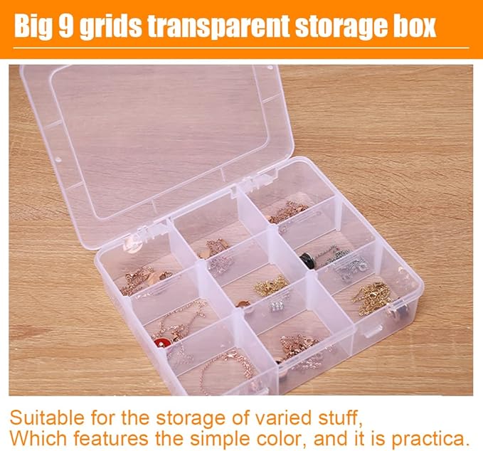 2 Pcs 9 Grids Clear Organizer Box Plastic Storage Container - Image 4